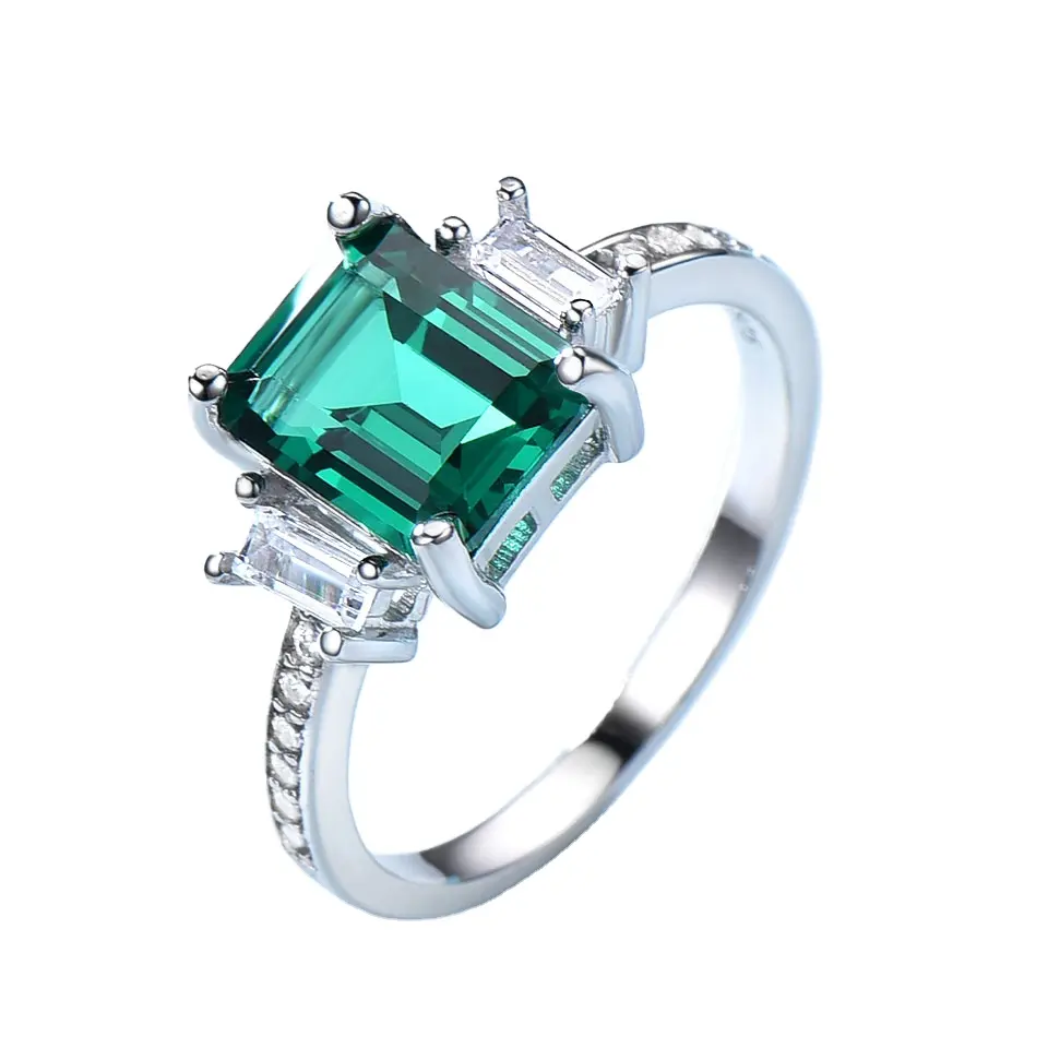 UMCHO cincin pertunangan perak murni 925, cincin batu permata CZ zamrud hijau untuk pesta pernikahan wanita