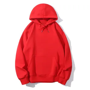 Pabrik 200-600gsm Katun Ritsleting Merah Hoodies Kustom Kosong Pria Wanita Polos Hitam Hoodie dengan Lapisan Merah