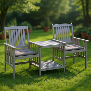 Silla de Jardín Gris de Madera de Acacia Sólida con Mesa de Té, Juego de Muebles de Exterior para 2 Personas, Estilo Tradicional, Resistente a la Intemperie - Product Image 2