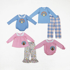 Ensemble 2 pièces pour filles et garçons, haut imprimé dinde avec pantalon, vente en gros, vêtements pour enfants pour Thanksgiving - Product Image 4