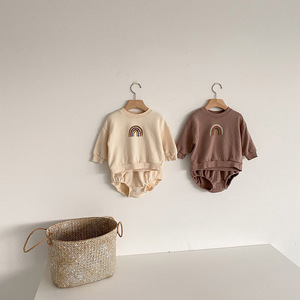 Prêt à expédier, ensembles de vêtements pour bébés de 0 à 2 ans, vêtements pour nouveau-nés 100% coton, vêtements d'extérieur, vêtements imprimés à motif arc-en-ciel - Product Image 4