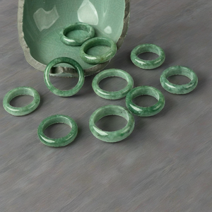 Abarke Unisex Simple Band Jadeite <b>Ring</b> Natural Green Jade Gemstone Jewelry with Custom Logo Polished <b>Feng</b> <b>Shui</b> Style Portable - Product Image 2