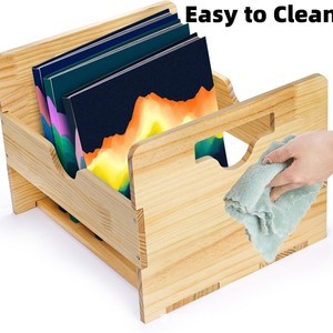 Caja de Madera para Discos de Vinilo con Doble Asa, Organizador de Álbumes, Estante Cuadrado de Madera Sólida para CD, Caja de Almacenamiento de Color Natural - Product Image 3