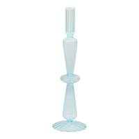 Bougeoir soufflé à la main bleu rayures verticales conception chandelier pilier en verre borosilicate pour la décoration de fête de mariage à la maison