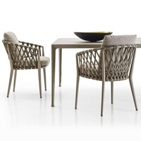 Ensemble de meubles de salle à manger d'extérieur de luxe modernes, table de chaise de jardin en corde de teck pour patio, parcs, cours