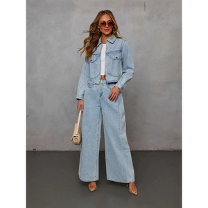 Conjunto <span class=keywords><strong>de</strong></span> <span class=keywords><strong>chaqueta</strong></span> y pantalones vaqueros <span class=keywords><strong>de</strong></span> primavera 2025 para mujer, <span class=keywords><strong>mono</strong></span> <span class=keywords><strong>de</strong></span> pierna ancha elegante informal <span class=keywords><strong>de</strong></span> gran tamaño, alternativa <span class=keywords><strong>con</strong></span> bolsillos, - Product Image 1