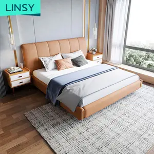 Linsy-Conjunto de dormitorio de cuero de lujo, cama King Size moderna, R292