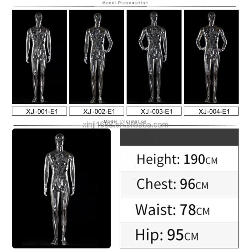 XINJI ファッション プラスチック ABS 透明 3Dモデル ヘッドレス 男性