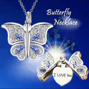 Collar con colgante de álbum de mariposa abierta de moda <span class=keywords><strong>para</strong></span> parejas 'I Love You' declaración joyería regalo cadena de eslabones de aleación <span class=keywords><strong>para</strong></span> aniversarios - Product Image 6