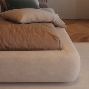 Letto Matrimoniale Moderno Minimalista in Lino Lussuoso con Rivestimento in Velluto Crema per Camera da Letto Principale, Letto Nuziale con Rivestimento Morbido Avvolgente - Product Image 5