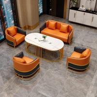 Ensemble de chaises et table de réunion de luxe en acier inoxydable pour hall d'hôtel, canapé et fauteuil modernes pour réception d'affaires et négociations de bureau
