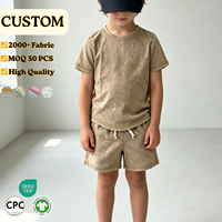 Conjunto de Verano Unisex Vintage para Niños, Camiseta de Manga Corta y Pantalones Cortos con Lavado Ácido