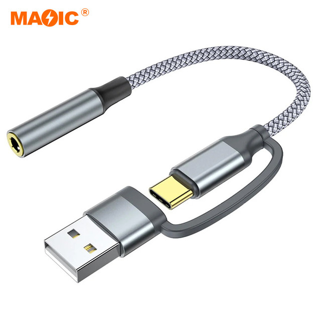 USB to 3.5MM Audio Adapter 2 in 1 Interface with Aluminum Shell for PC Phone PS4
