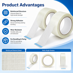 Ruban adhésif en caoutchouc renforcé de fibre de verre, simple face, imperméable, haute adhérence, pour scellage de cartons, emballage lourd, marque <span class=keywords><strong>Weasy</strong></span> - Product Image 4