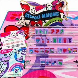 Ensemble de Mahjong Américain Pliable en Acrylique Violet Pastel Premium, 160 Tuiles, Motifs Créatifs Arc-en-ciel, Champignons, Fleurs, Papillons, Cadeau de Fête - Product Image 1