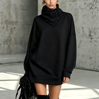 Commerce extérieur transfrontalier pour la mode d'automne : Pull col roulé mi-long uni boutonné pour femme, style américain rétro
