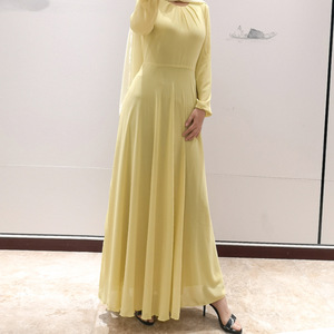 Dubai Thổ Nhĩ Kỳ Mỹ Đồng Bằng 2 Lớp Màu pastel Voan khiêm tốn Chiều Dài Sàn Đàn Hồi Cuff Bow Tie Vành Đai Hồi Giáo Phụ Nữ Ăn Mặc - Product Image 2