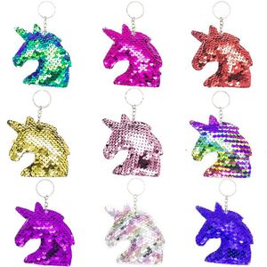 彩色彩虹亮片独角兽钥匙扣吊坠钥匙圈闪光翻盖亮片小彩虹马钥匙扣闪亮儿童钥匙扣 - Product Image 1