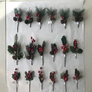 2023 Giáng Sinh Nhân Tạo Hoa Màu Đỏ Berry Thông Cone Chi Nhánh Trái Cây Màu Đỏ Holly Gốc Thủ Công Xmas Cây Trang Trí Nội Thất