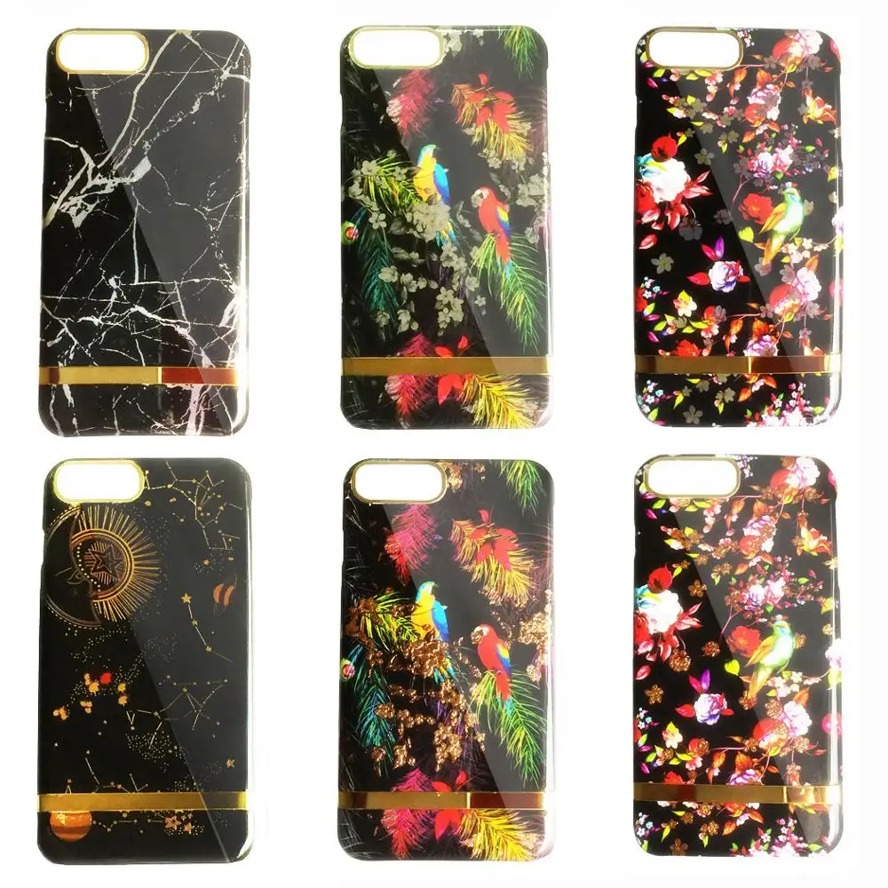 Luxury Chrome Metal Strip Gold Plated Gold-Stamping Marble Flower Animal Design Custom Cell Phone Case for iPhone 11 Pro Max X