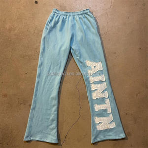 Ropa de calle con logotipo personalizado, parche desgastado, apliques bordados, pantalones sueltos, pantalones de chándal acampanados apilados para hombre - Product Image 3