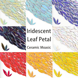 Azulejos de mosaico de cerámica de flor de pétalo de hoja iridiscente moderna, 3 tamaños, manualidades DIY para jarrones, arte de pecera y escalones - Product Image 3