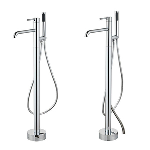 Robinet de baignoire autoportant en laiton massif de luxe moderne, finition chromée, avec <span class=keywords><strong>douchette</strong></span> à main, pour villa - Product Image 1