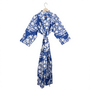 Kimono Indio Elegante 100% Algodón para Mujer, Cuello en V, Cierre con Cinturón, Largo Completo, Suave, Transpirable, de Secado Rápido, Estampado Floral, Verano - Product Image 1