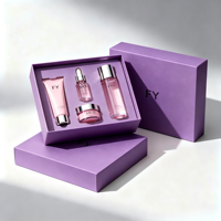 Boîte cadeau soin violette personnalisée, couvercle & base pliables magnétiques, emballage rigide luxueux pour cosmétiques
