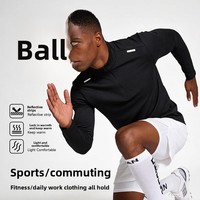 T-shirt de sport unisexe à manches longues, col montant, demi-zip, séchage rapide, en polaire polyester ripstop, épais, pour l'hiver, course à pied, 220g