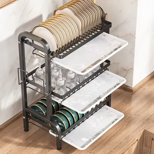 Özel Karbon Çelik 2-3 Katmanlı Metal Çatal Bıçak Kurutmalığı Organizer Raf Pas Önleyici Siyah Modern Çok Fonksiyonlu Mutfak Bulaşıklık - Product Image 3