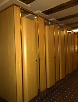 Cloison de toilette compacte moderne en stratifié imperméable pour hôtel, avec un design durable et écologique pour salle de bain et vestiaire