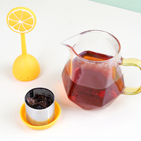 Infuseur à thé en acier inoxydable avec plateau, poignée en silicone souple, filtre à thé à mailles fines