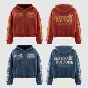 OEM Cropped Zip Up Hoodie Boxy Blue Vintage Wash Paint Splatter Graffiti Streetwear Custom Logo Men Hoodie - Product Image 2