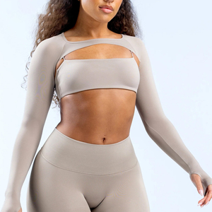 YIYI Fashion With Finger Hole Shrug Workout <strong>Tops</strong> Girls Classic High <strong>Support</strong> Bra 2pcs Gym Athletic <strong>Top</strong> Fitted <strong>Crop</strong> <strong>Tops</strong> for Women - Product Image 2