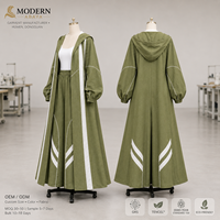 Ensemble décontracté vert olive avec manteau long à empiècements contrastants et pantalon large – Tenue coordonnée élégante – Personnalisation OEM/ODM