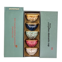Ensemble de tasses à thé Jianzhan de luxe BAMBUS 5 pièces - Bols à thé Kung Fu à glaçure réactive multicolores pour la décoration de la table zen japonaise