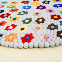 Tapis rond en feutre de laine coloré à fleurs, épais, antidérapant, doux, pour chambre à coucher, salon