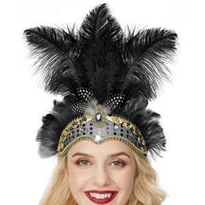 Corona de Cristal de Carnaval, Tocados de Plumas, Accesorios de Mardi Gras, Diadema de los Años 20, Diadema de Halloween para Mujer - Product Image 2