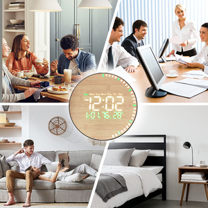 EMAF jam Alarm elektronik bambu, dekorasi kamar tidur Modern dengan Remote Control, tampilan <span class=keywords><strong>Led</strong></span> besar, kalender Hall, Jam Alarm Digital dinding dengan Remote Control - Product Image 6