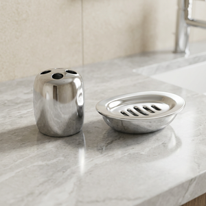 Ensemble de porte-savon et porte-brosse à dents en métal argenté, design classique, écologique et luxueux, option de logo personnalisé pour les salles de bain - Product Image 3