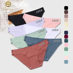 Custom Logo Sample Available Low Waist High Cut Ice Silk Bonded Letter No Trace Underwear Ladies Seamless Panties for Women