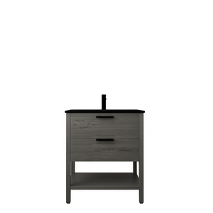 Mueble de Baño de 30 Pulgadas con 2 Cajones, Construcción de Madera Contrachapada, Diseño Moderno, Rectangular, Acabado Negro Gris - Product Image 1