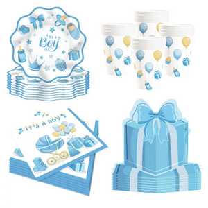 ชุดอุปกรณ์ตกแต่งงานเลี้ยงเปิดเผยเพศลูกน้อย DAMAI สำหรับทีมเด็กชาย จานกระดาษ ผ้าเช็ดปาก ของใช้บนโต๊ะอาหารแบบใช้แล้วทิ้งสำหรับงานเลี้ยงฉลองทารก สำหรับแขก 8 ท่าน - Product Image 1