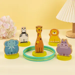 UDEAS Jeu de jouets en bois Jeu de lancer d'anneaux en bois personnalisé avec panneau pour animaux debout