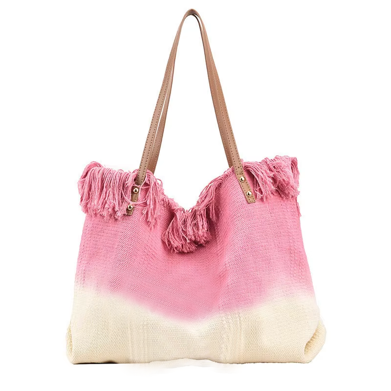 Selling Large Capacity Red Green Shoulder Tassel Tote