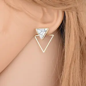 女性时尚百搭流行几何三角形大理石防过敏耳钉