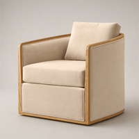 Fauteuil d'appoint moderne en tissu crème avec structure en bois massif, accoudoirs incurvés, rembourré, pour salon, chambre, hôtel, salle de séjour