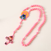 Chapelet Catholique Chrétien en Perles Acryliques de 8 mm avec Collier à Croix de Jésus de Dessin Animé pour Enfants
