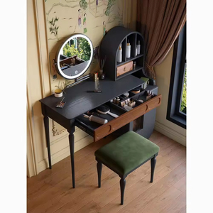 Modern Ash Wood <strong>Dressing</strong> <strong>Table</strong> &amp; Vanity Desk with Standing Mirror Rotatable Storage Cabinet Eco-Friendly for Bedroom Hotel Use - Product Image 4